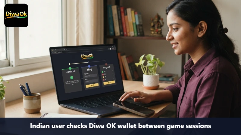Indian user checks Diwa OK wallet between game sessions